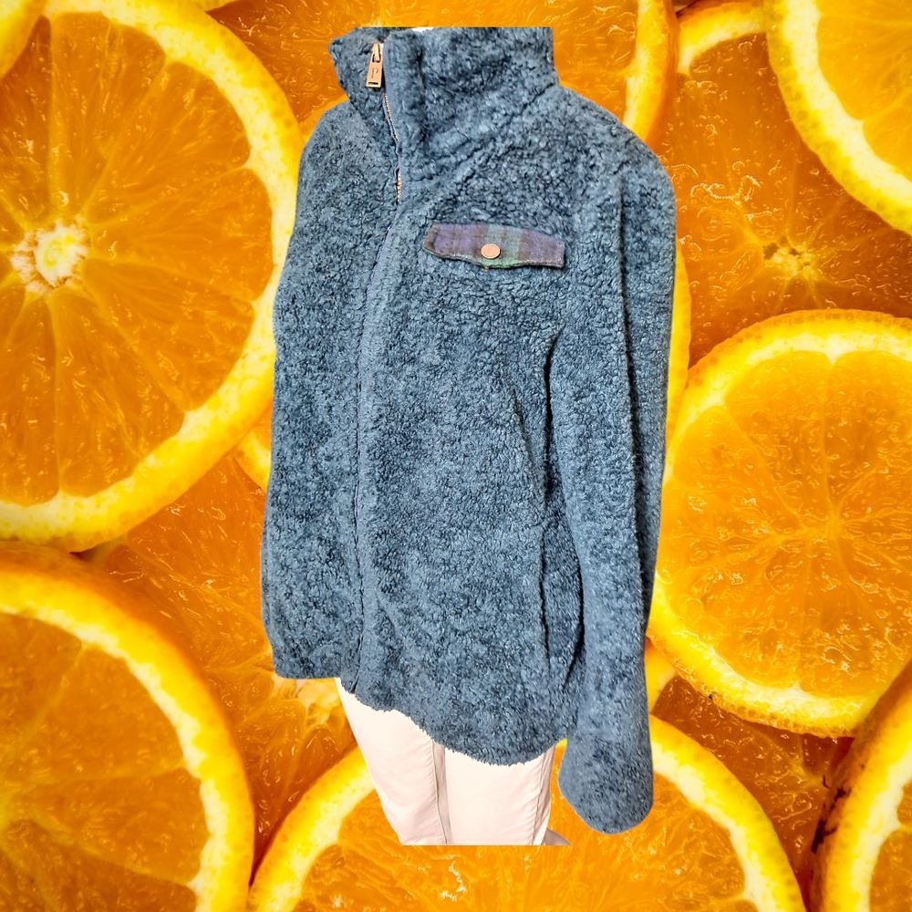 Pendleton Fleece Jacket Full Zip Plaid Accents Cozy Warm Blue Size M